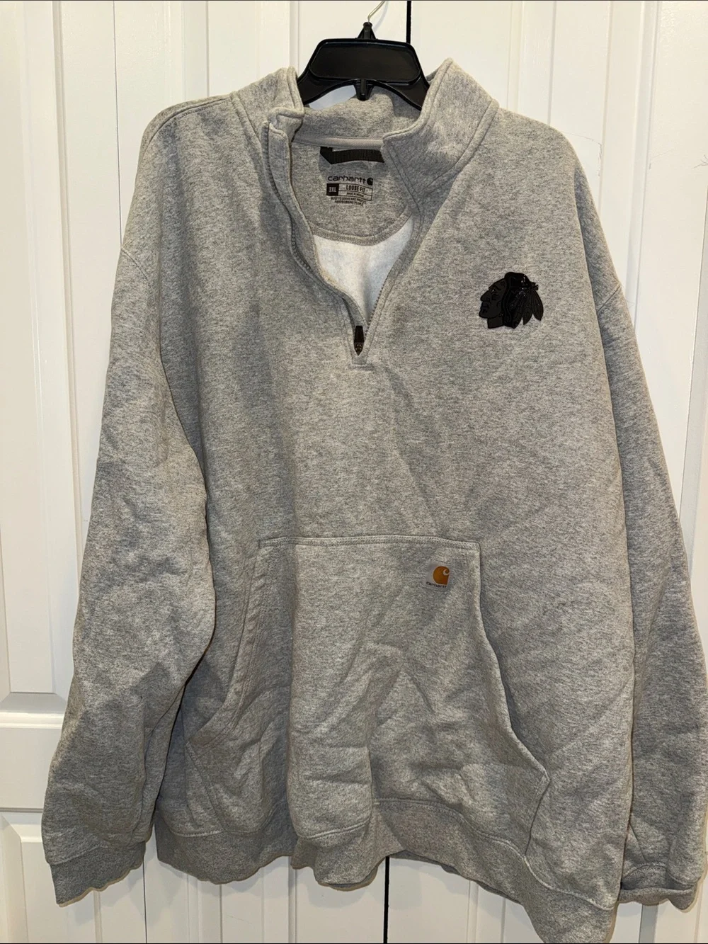 Carhartt Men’s Light Gray Half-Zip Sweatshirt with Embroidered Logo